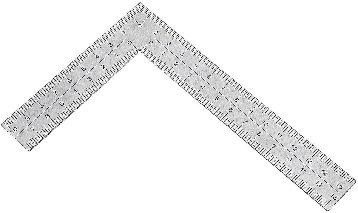 L-vormige liniaal - Haakse vierkante liniaal - Nauwkeurig meten - Dubbelzijdig schaalontwerp - 10x15 cm - Staal