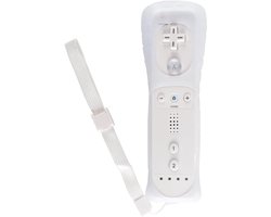 Witte draadloze afstandsbediening (met bewegingssensor) — geschikt voor Wii/Wii U; de afstandsbediening wordt geleverd met een siliconen hoesje en een polsbandje