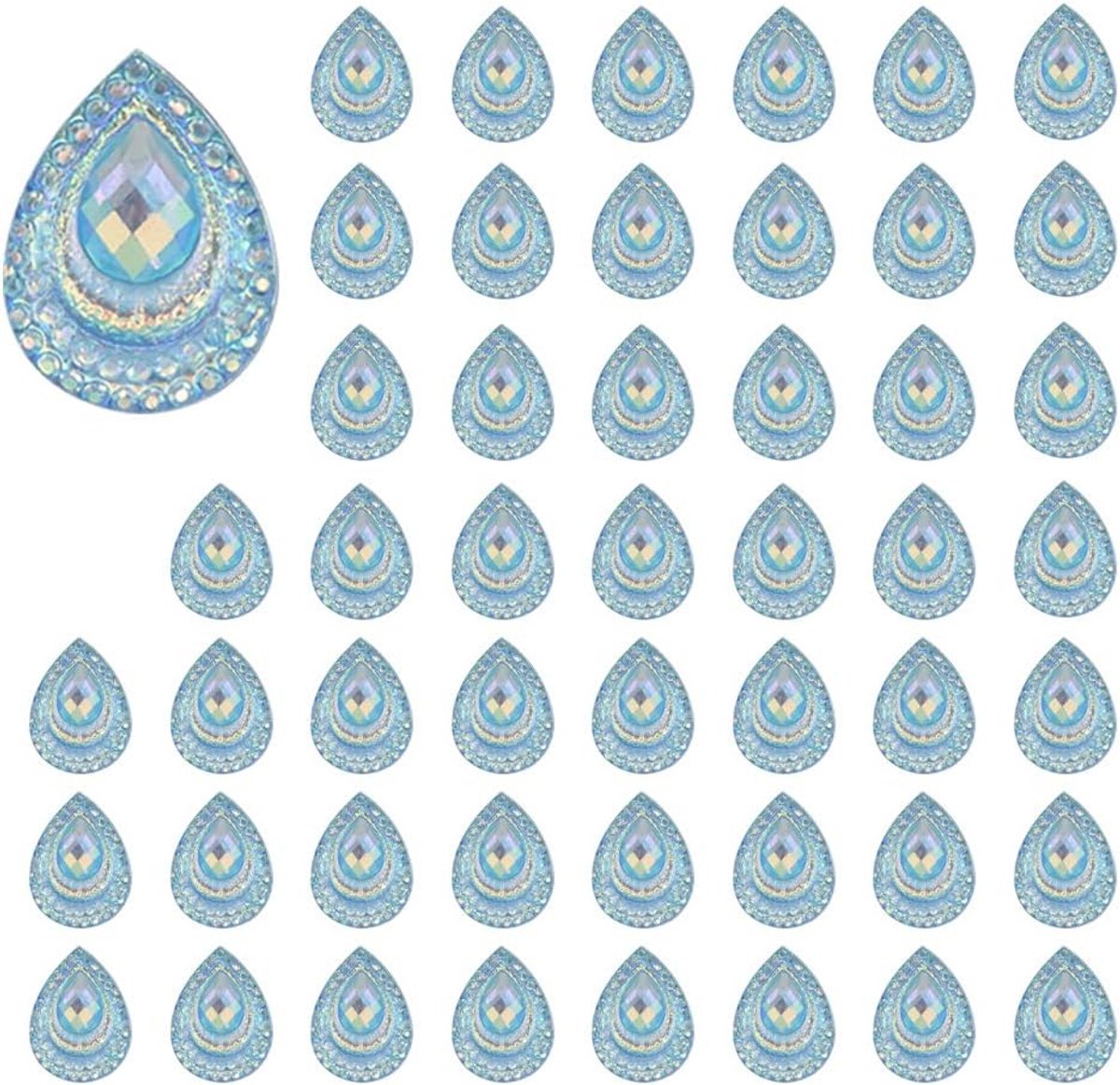 Crystal AB Loquat vorm kroonluchter onderdelen druppels prisma's opknoping hangers, pauwstaart diamant - pak van 50, 13 x 18 mm, lichtblauw
