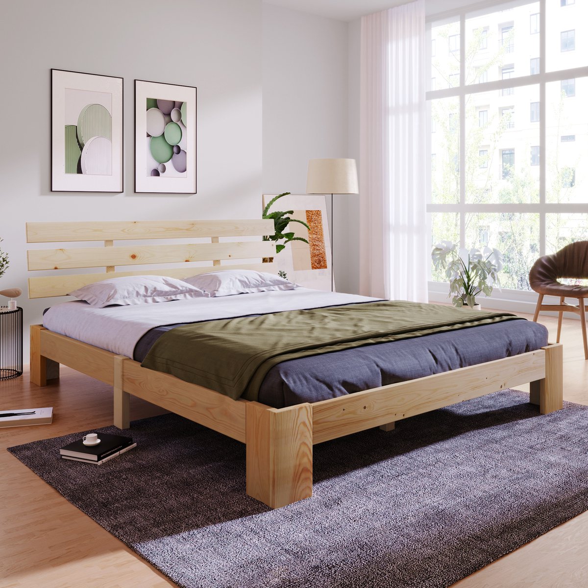 Bedframe - 140x200 Cm - Bed - Met Lattenbodem - Naturel - Zonder Matras