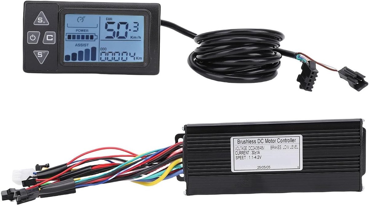 Borstelloze Motorcontroller voor E-bike - 36 V/48 V - 30 A - Sinusgolvencontroller met LCD-weergave - Voor Elektrische Fiets