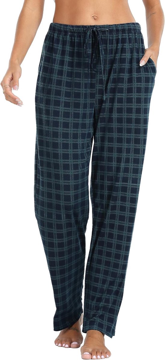 Damespyjamabroek, superzachte geruite pyjamabroek voor dames, lange loungebroek met zakken