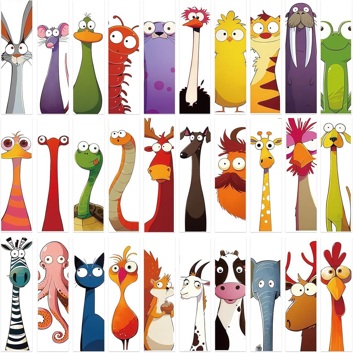 Boekenleggers voor kinderen, kleurrijke bladwijzers papier met cartoondieren, grappige boekenlegger voor school en bibliotheek, leesaccessoires, grappige dierenbladwijzers