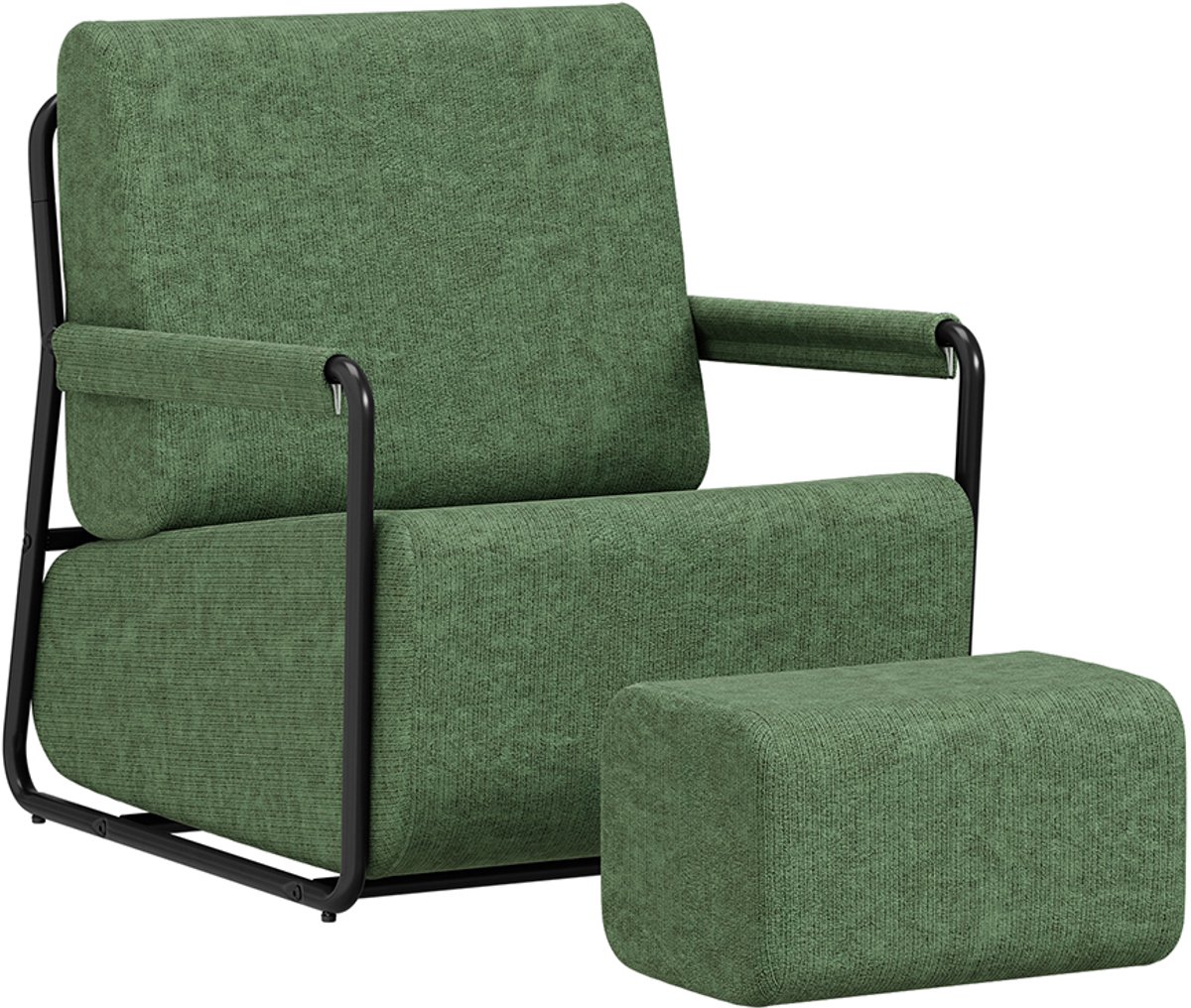SoBuy Fauteuil met Voetenbank - Groen Zwart Stof met Metalenvoetstuk - Verwijderbare Kussens en Bijpassende Voetenbank | FST99-SY