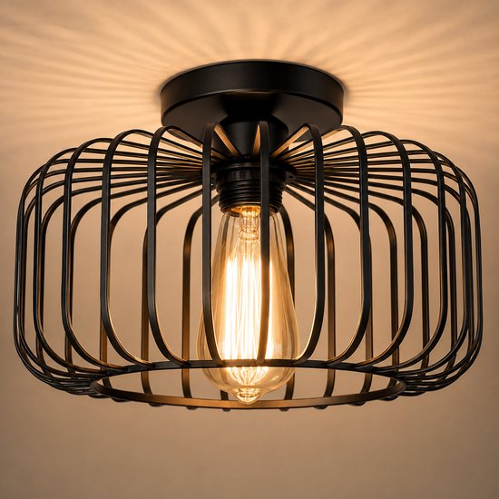 Clarvel Cagoe Plafondlamp – Industriële Zwarte Plafondlamp Ø30 cm – E27 Fitting – Moderne Metalen Designlamp – Mat Zwart – Voor Woonkamer, Hal & Slaapkamer
