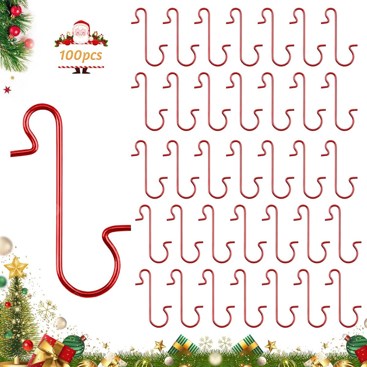 Kerstballen, 100 stuks, haken voor kerstboom, haken voor kerstboomdecoratie, gavi-ornament voor kerstbomen, slingers, kerstballen