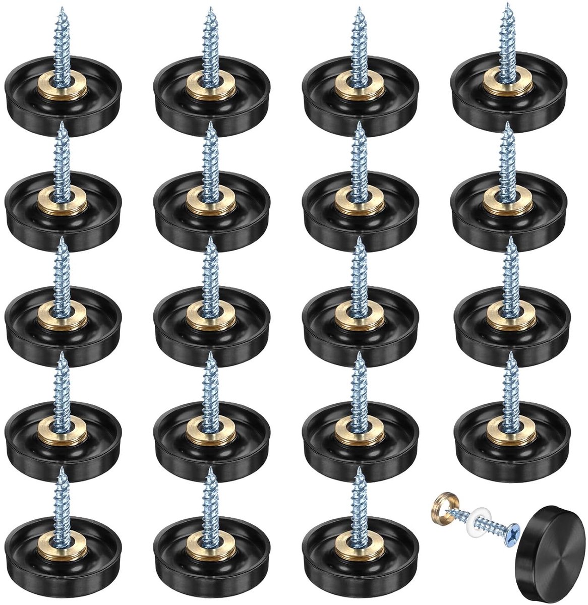 20 stuks schroefafdekkappen 086 inch diameter roestvrij staal geborsteld spiegel decoratieve schroefdoppen bevestigingselementen voor reclame hardware [zwart]