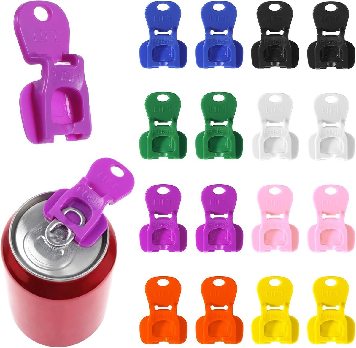 Blikopener Set 16 STKS Gemakkelijk Tab Opener Drink Covers Protector Herbruikbare voor Soda Bier Cola Aluminium Drankblikjes Past Party Camping BBQ Picknick Reizen Kleurrijke Blik Deksels