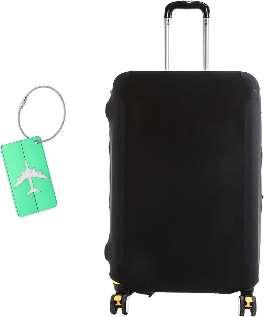 Cover, Elastic Travel Luggage Cover Luggage Cover for 18-32 Inches Suitcase Protective Cover Black Baggage Covers for Travel with a Luggage Tag (L:26-28 Inches)