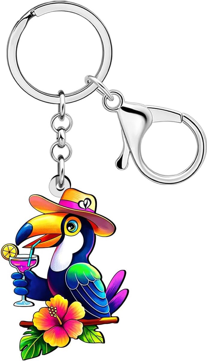 Acryl Tropische Toekan Sleutelhanger Vogel Hibiscus Bloem Hawaiiaanse Accessoires Vogelliefhebber Geschenken Voor Vrouwen Meisjes Tas Charms
