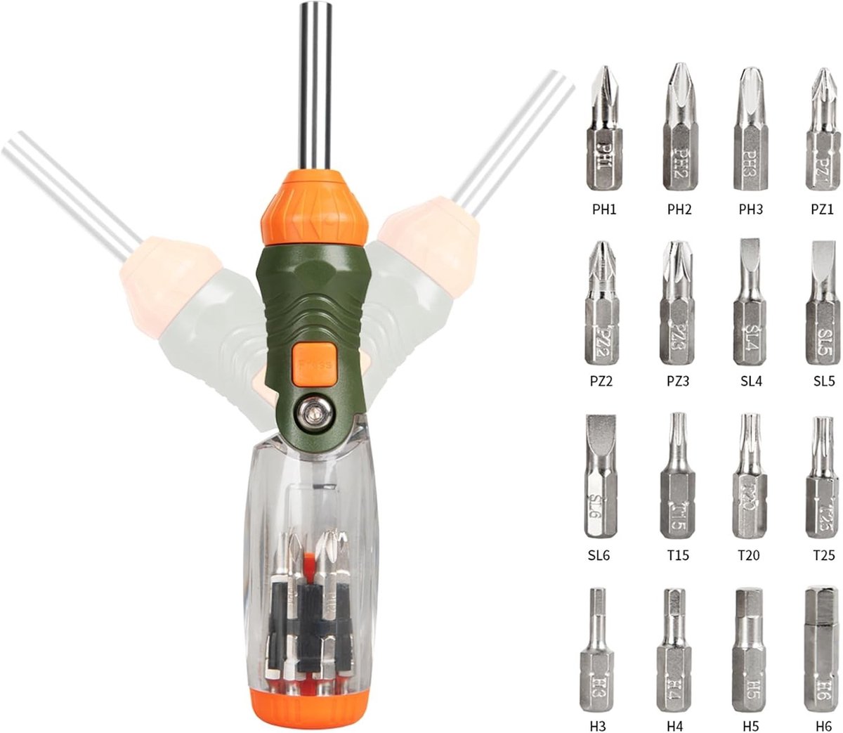Ratlenschroevendraaier - Groen - 16-in-1 - Met Draaibare Magneetschroevendraaier - Voor Professionals en Doe-het-zelvers