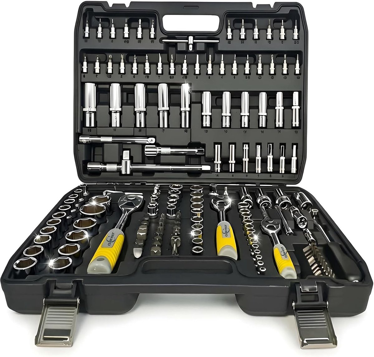 SnelShoppen - Professionele 172-delige dopsleutelset & ratelset - Complete autogereedschapsset met 1/4", 3/8", 1/2" aandrijving, bits en stevige koffe