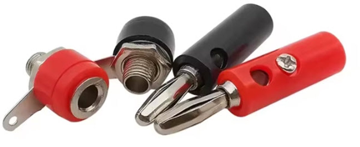 Bananenstekker Set Rood-Zwart – Banaanstekkers met Aansluitbussen 4mm – 4-delig – Voor Testkabels, Multimeter en Elektronica - 1set