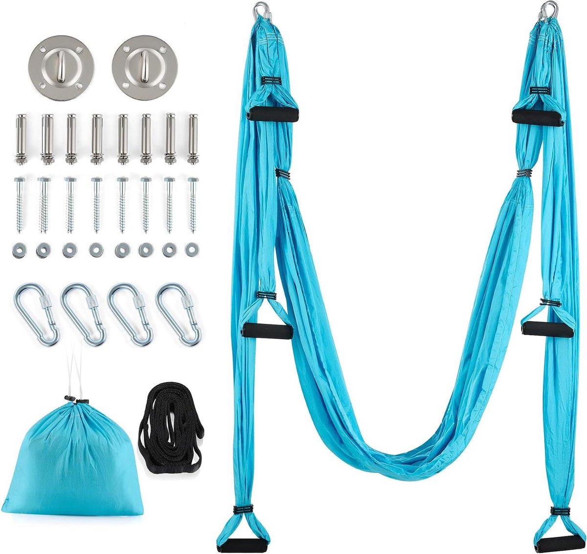 Yoga Hangmat Set - Luchtyoga Swing - Thuis Fitness - Inclusief Plafondbevestiging - 180 kg Draagvermogen - Blauw