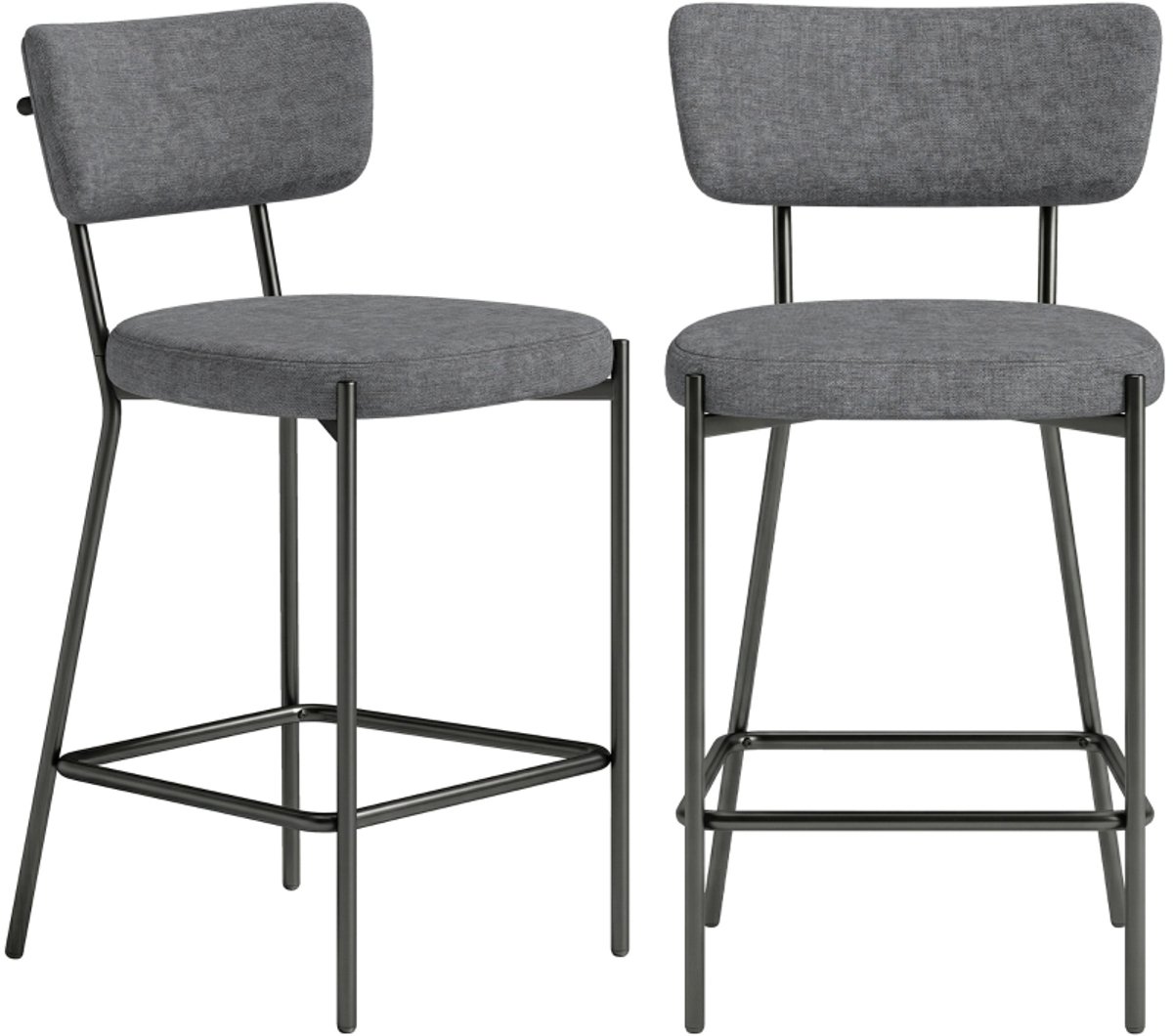 Clruro Barkruk Set van 2 - 49 x 53 x 93 cm - Gebogen Rug met Voetsteun - Polyester/Metaal - Grijs