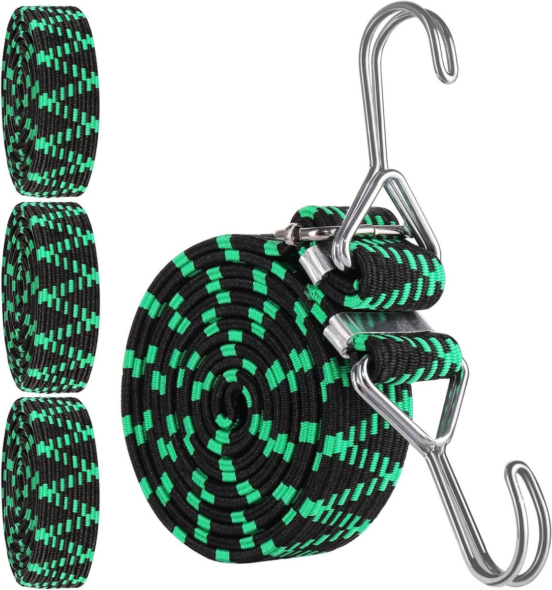 Bungee Koorden - Bagagespanners Elastisch - Vastzetten Lading - Plat Breed Ontwerp - 4 Stuks 2 Meter - Groen
