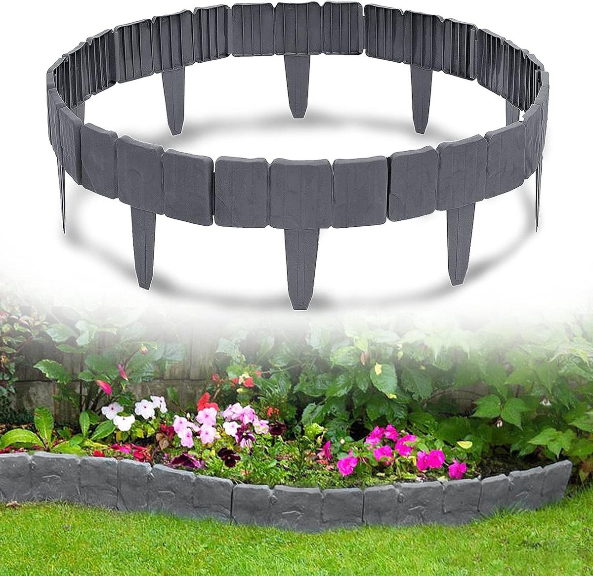 Gazonrand Steenlook - Bloembedrand Tuinrand - Tuin Ordenen - Flexibel Insteeksysteem - 25 Meter - Antraciet