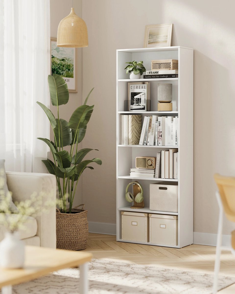 Prime Home Boekenkast - Boekenkast kind - Boekenkasten - Plank - Woonkamer - Opslag - 6 laags - Houtsnippers plaat - 24 x 60 x 178,5cm - Wit