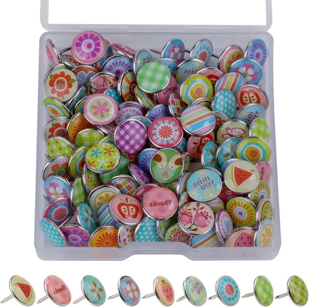 Decoratieve Punaises - Kaartprikkers - Foto's Ophangen - Kleurrijk Design - 100 Stuks - Multicolor
