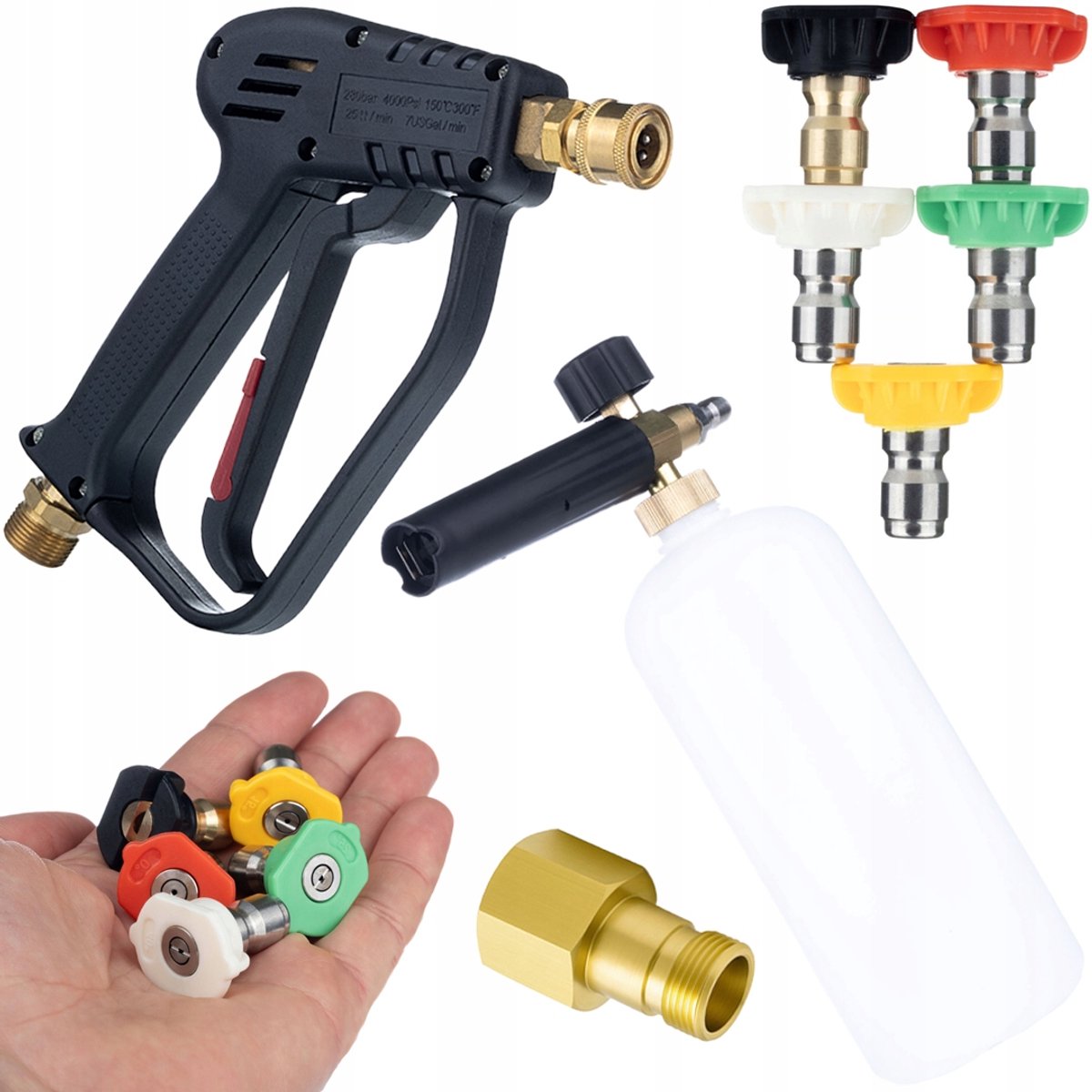 Rosfix Spuitpistool Vervanging Set - 300 Bar M22 - 5 Spuitmonds 1/4" Schuimpistool 1L - Geschikt voor Kärcher