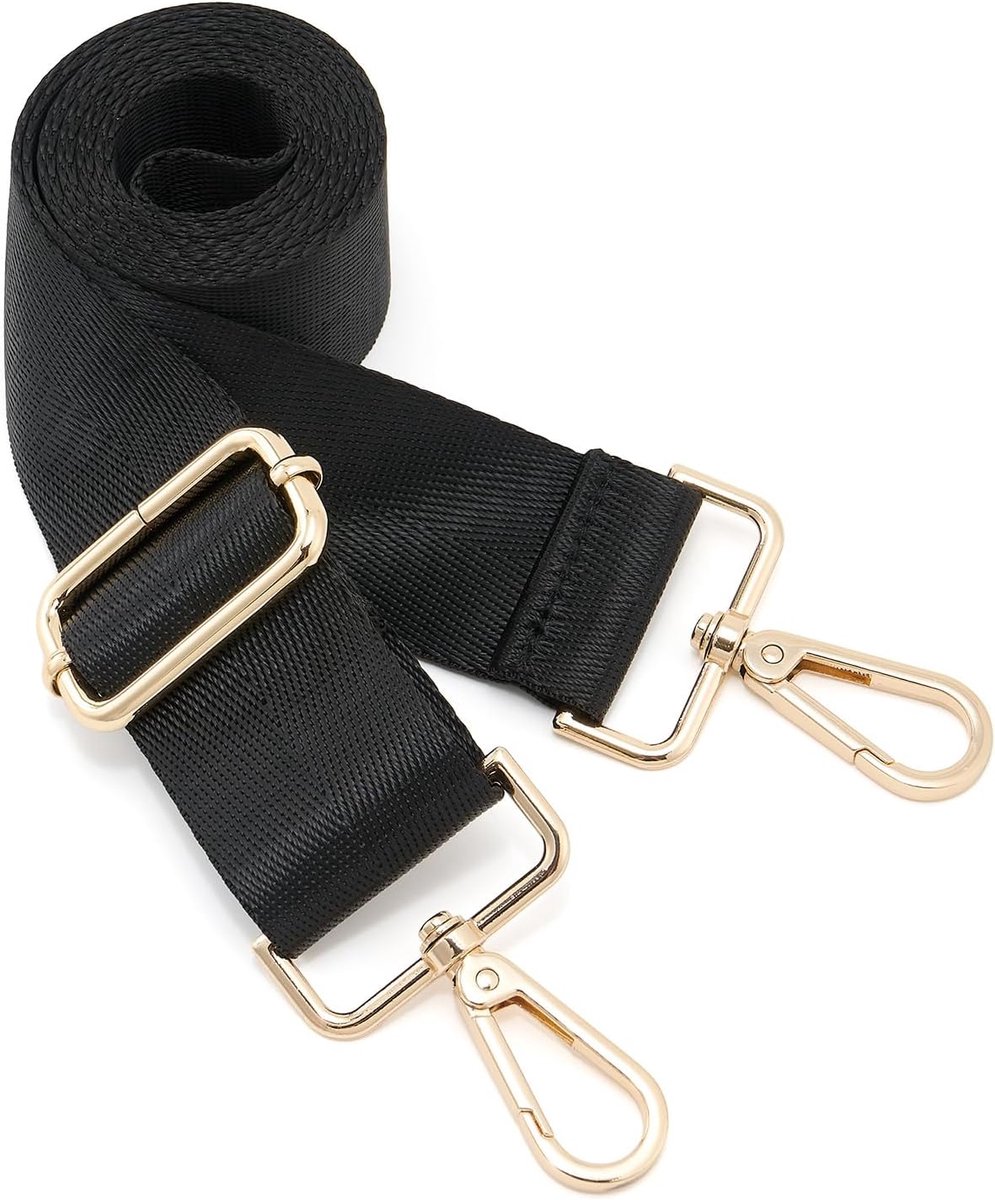 Schouderriem met gouden gespen, 3,8 cm / 1,5" breed, verstelbaar, vervangende tassenriem (G-Color1)