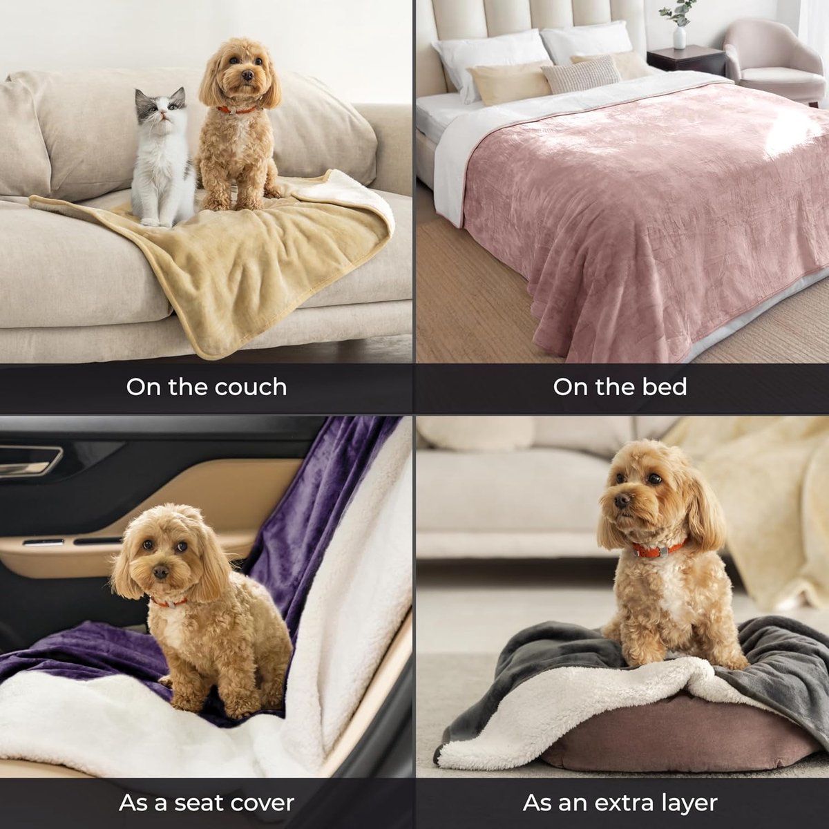 - Waterdichte hondensprei 218x228 cm - Omkeerbare waterdichte deken - Voor hondenbed en bank in Sherpa Fleece - Wasbaar - Donkergrijs