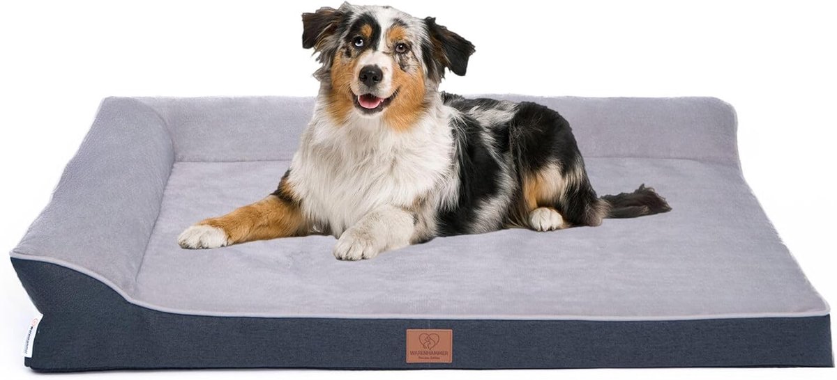 Premium hondenbed met ei-schuim, hondenbank, hondenkussen, wasbaar, wollig, hoes afneembaar, wasbaar, 89 x 65 x 16 cm, lichtgrijs (L)