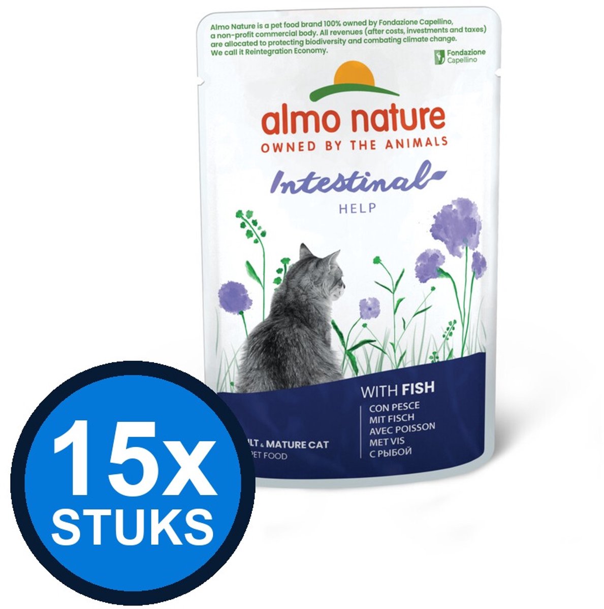 15x Almo Nature Holistic cat pouch sensitive vis 70gr
