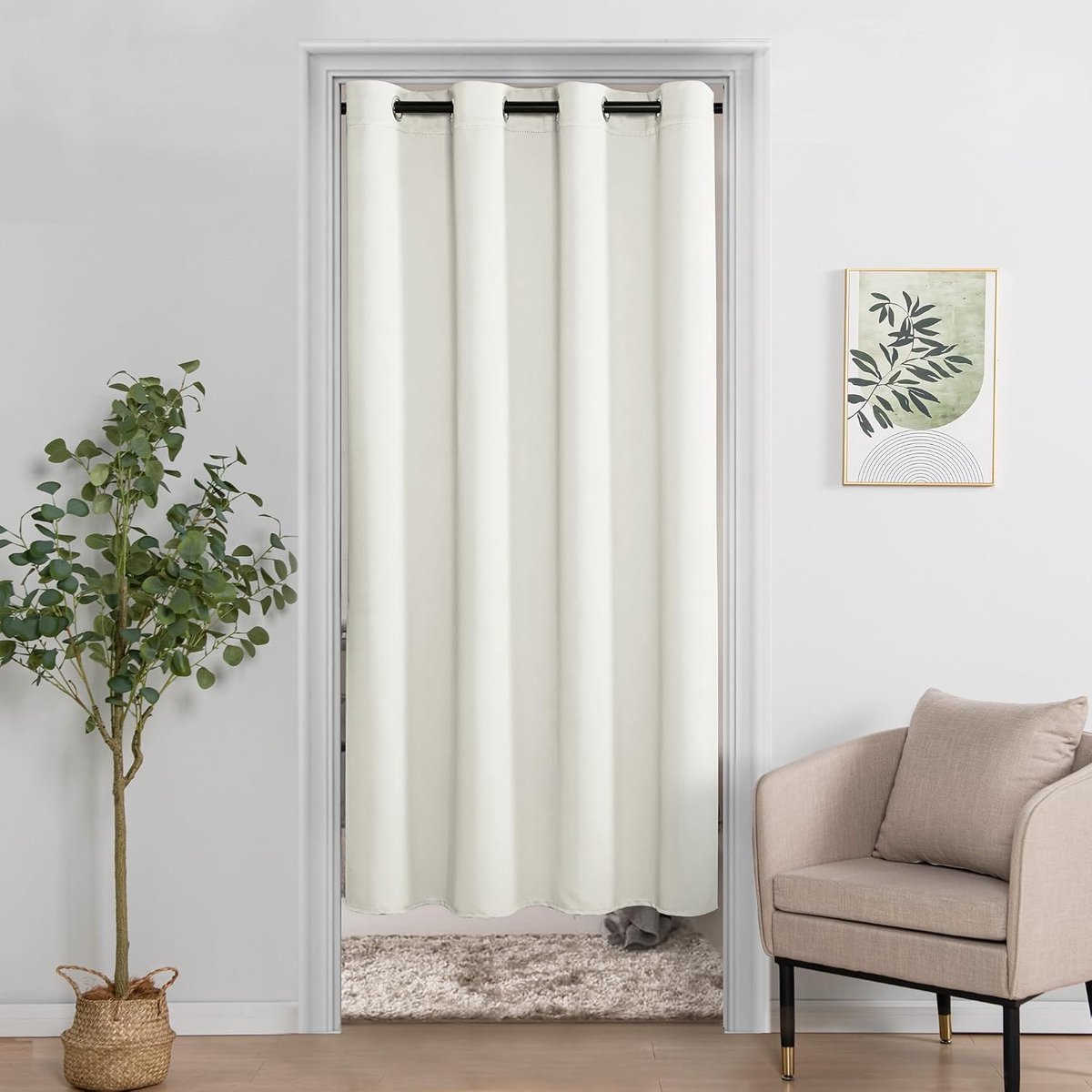 Deurgordijn, kastgordijn voor open kast, ondoorzichtige deurgordijnen met ringen, geschikt voor woonkamer, slaapkamer, werkkamer, 1 stuk, ivoor, 138 x 132 cm (H x B)