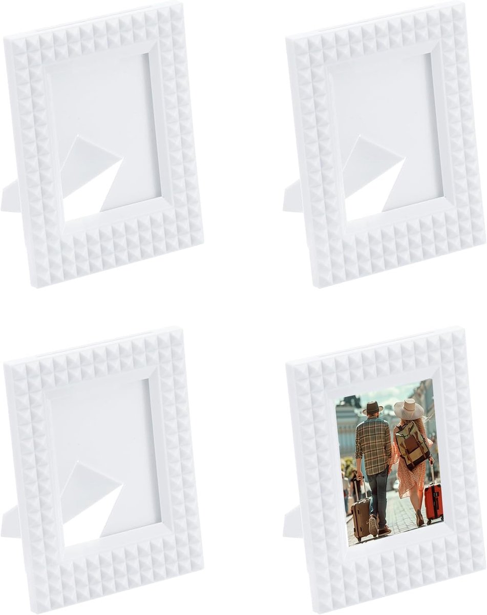 Lijsten, 4 stuks mini kunststof fotolijsten rustieke retro fotolijst voor het weergeven van foto's, schilderijen, posters en kunstwerken op het bureau, wit