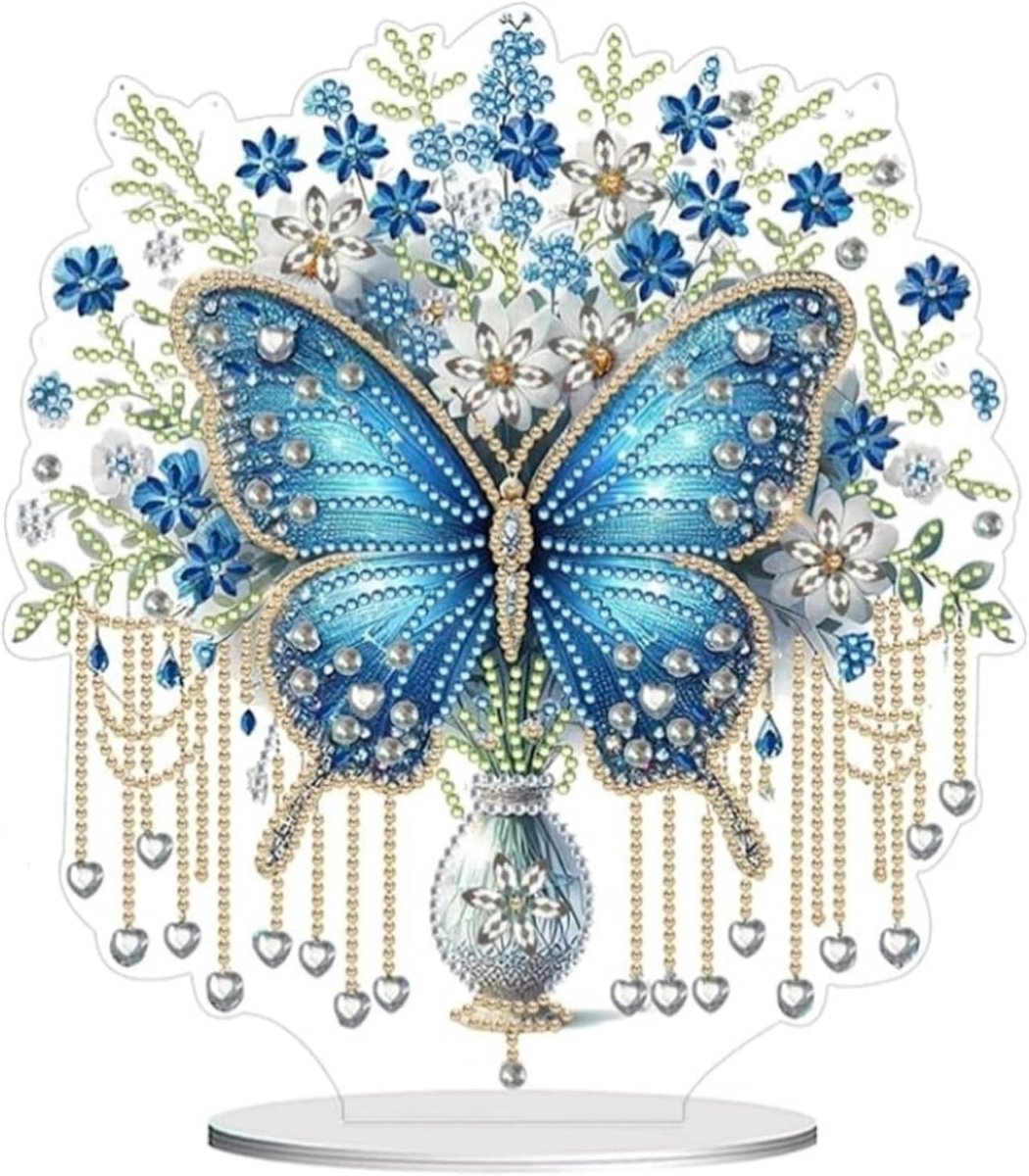5D Diamond Schilderij Vlinder, DIY Diamant Schilderij Staand met Bloemen en Kristallen, Creatief Knutselset voor Volwassenen en Kinderen, Vlinder Diamond Schilderij Set voor Woon- en Kantoordecoratie