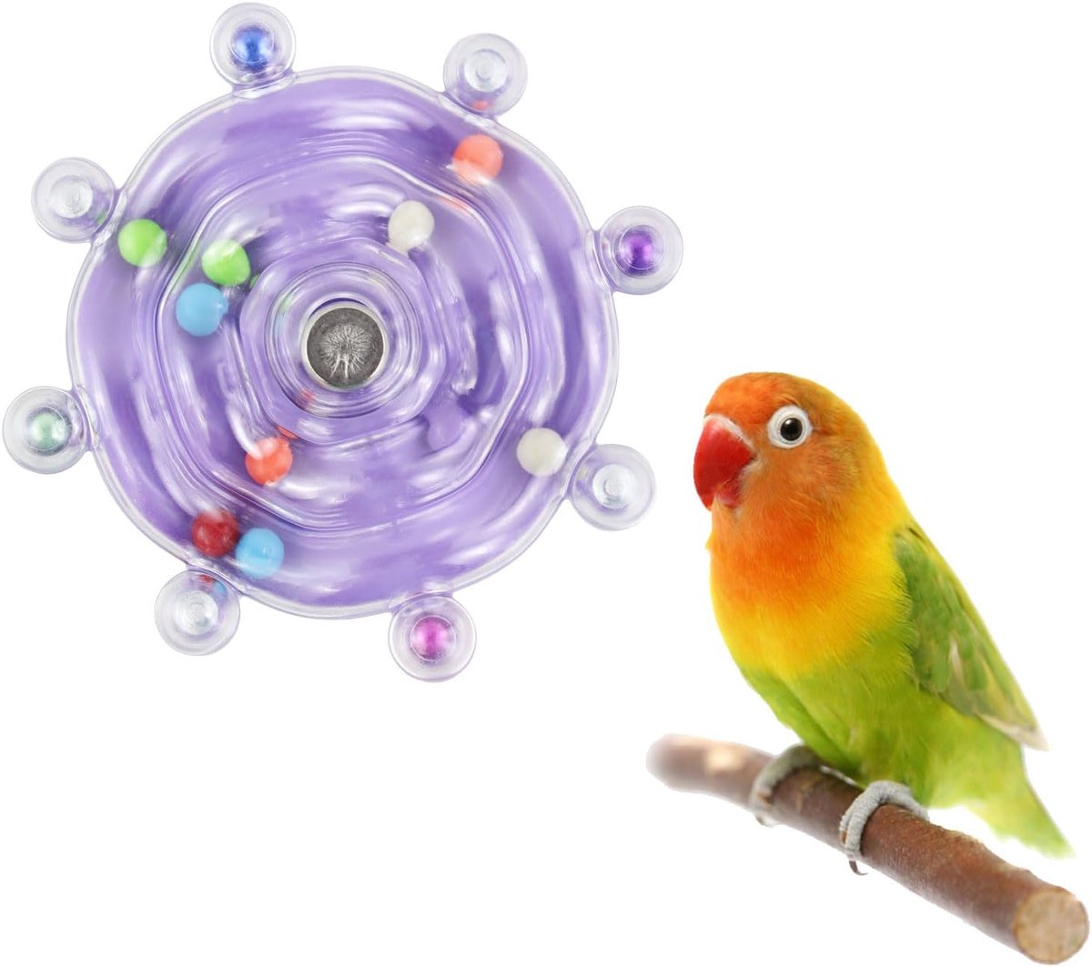 Speelgoed, roterend wiel, papegaaienspeelgoed met kleurrijke kralen, interactief vogelspeelgoed voor kleine middelgrote papegaaien, cockatiels, conures, lovebirds (paars)