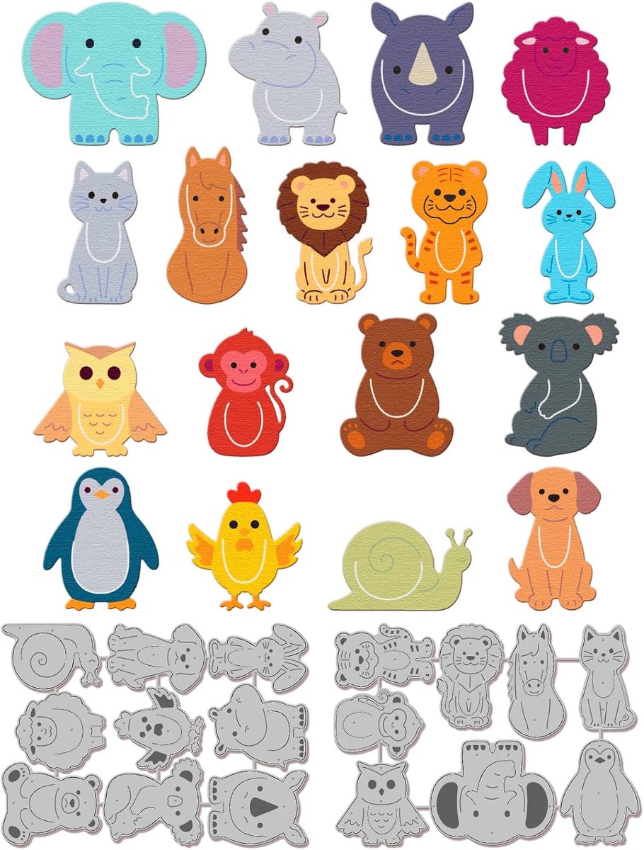 Snijmallen voor Bladwijzers Met Cartoon Dieren Voor Het Knutselen Kaarten Leeuwen Paarden En Olifanten En Honden. Ook geschikt voor doe-het-zelf projecten zoals embossing scrapbooking en