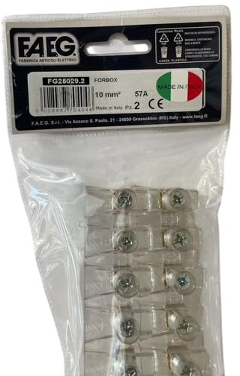 Blister met 2 lamellen van eenaderige klemmen, Forbox met kap, 10-polig, 10 mm²