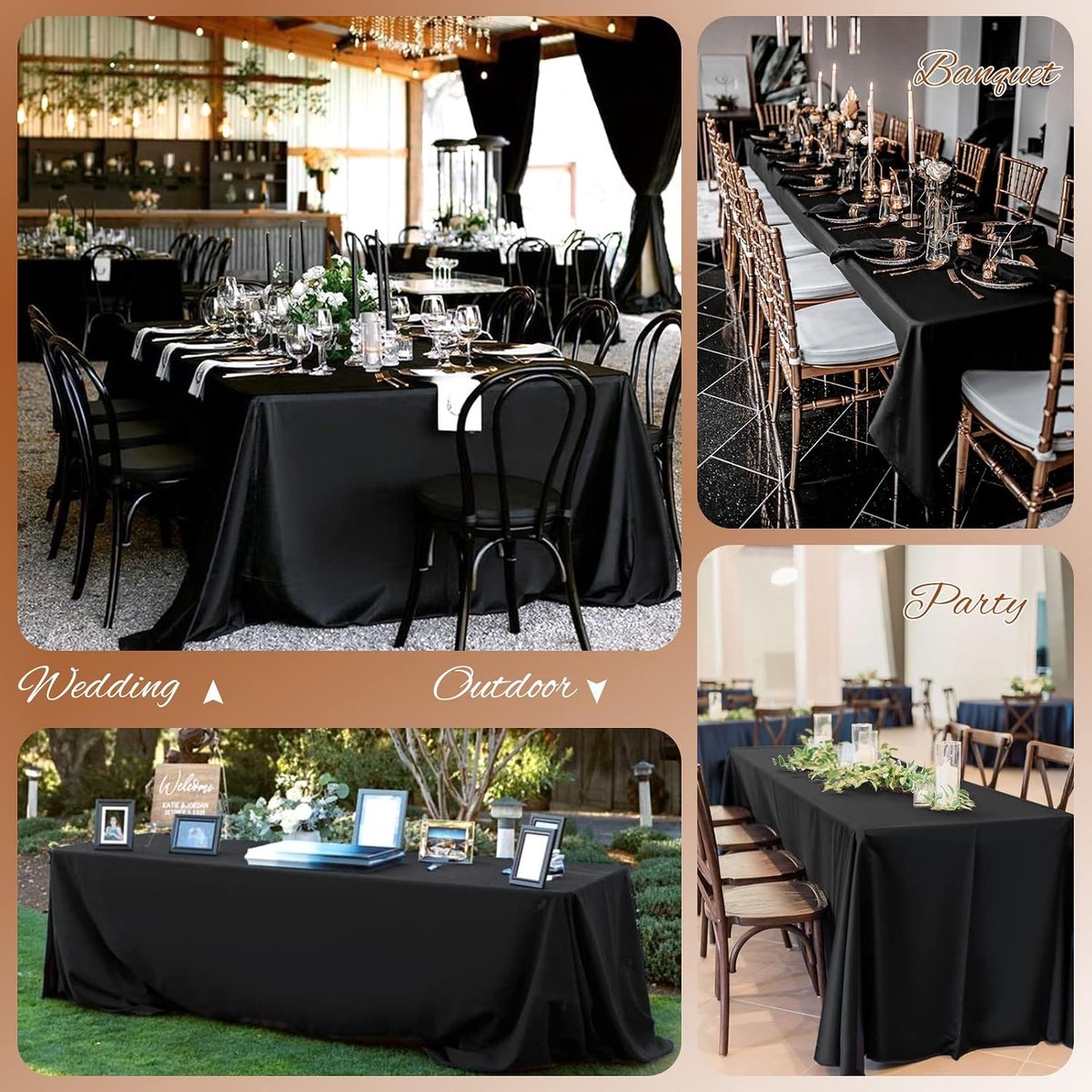 6 stuks zwart polyester tafelkleed 153 x 320 cm polyester stof tafelkleed kleding hoes voor 8ft rechthoekige tafels vlek- en kreukbestendig wasbaar tafelkleed voor bruiloft, verjaardag, feest, tafel
