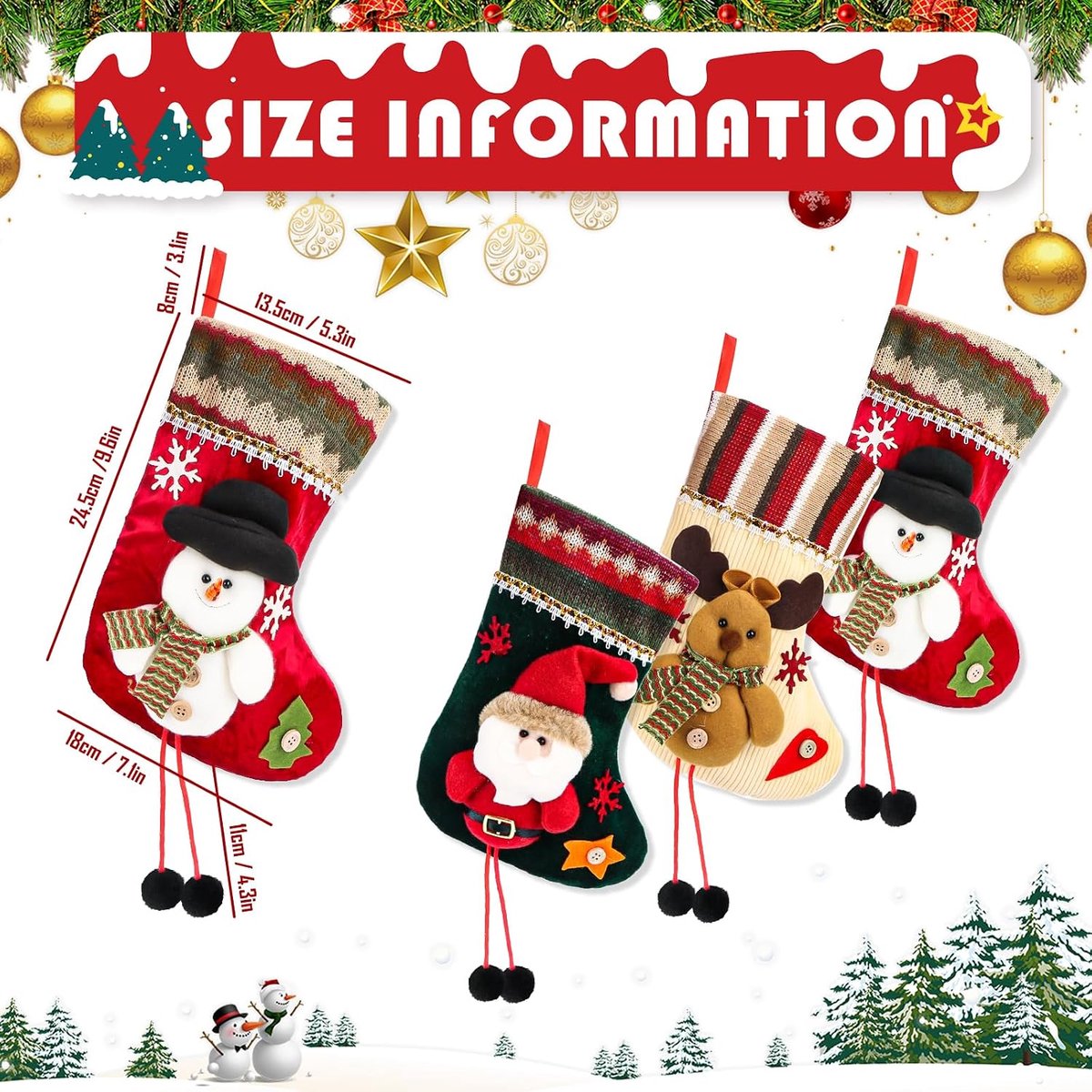3 stuks kerstkous, kerstkous 2024, kerstsokken om te vullen, kerstdecoratie voor open haard, kerstboom, muur, trap, 30 cm