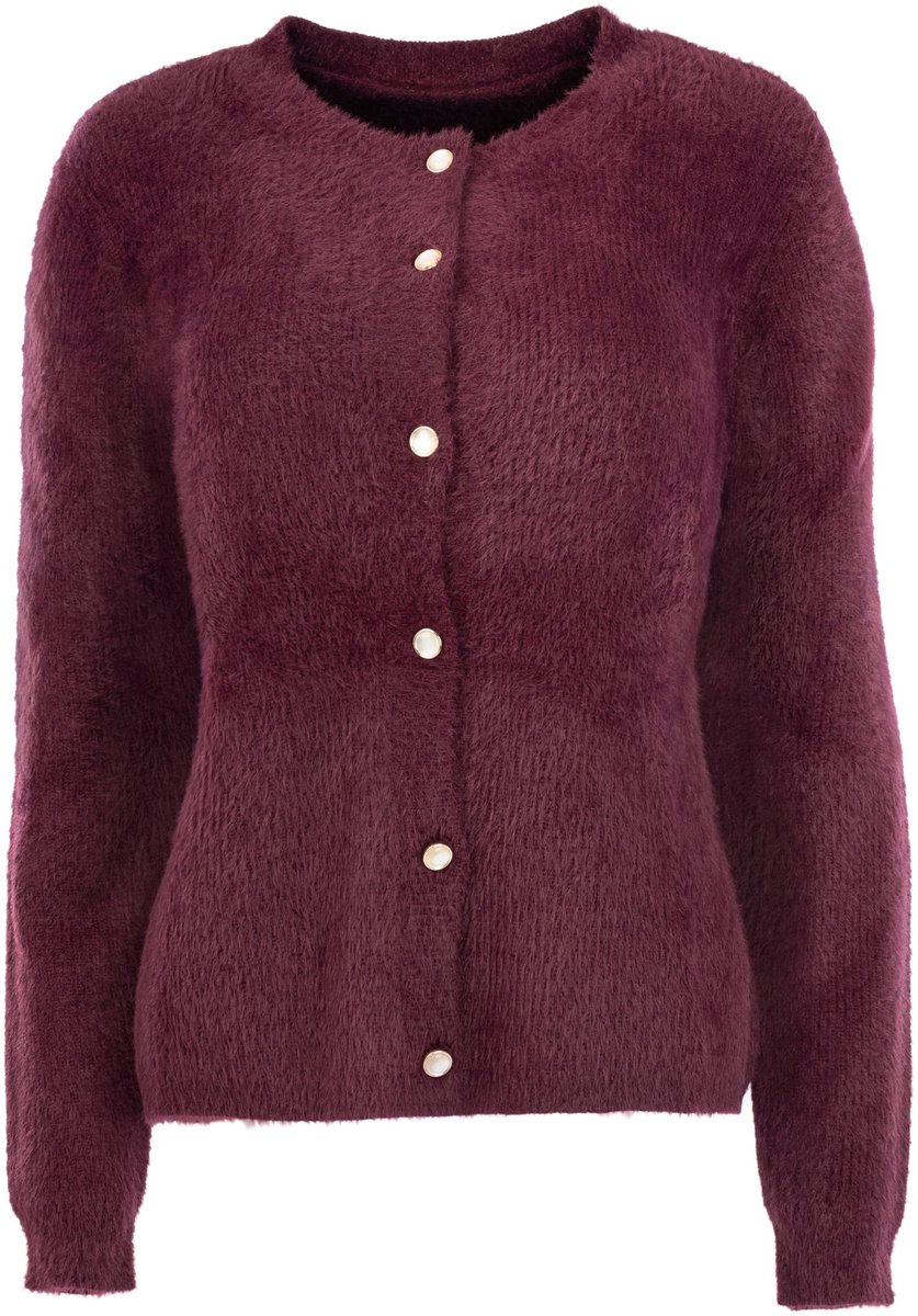 NED Vest Delta Ls Rmj Furry Knit 26w1 U172 12 821 Grape Wine Dames Maat - XL