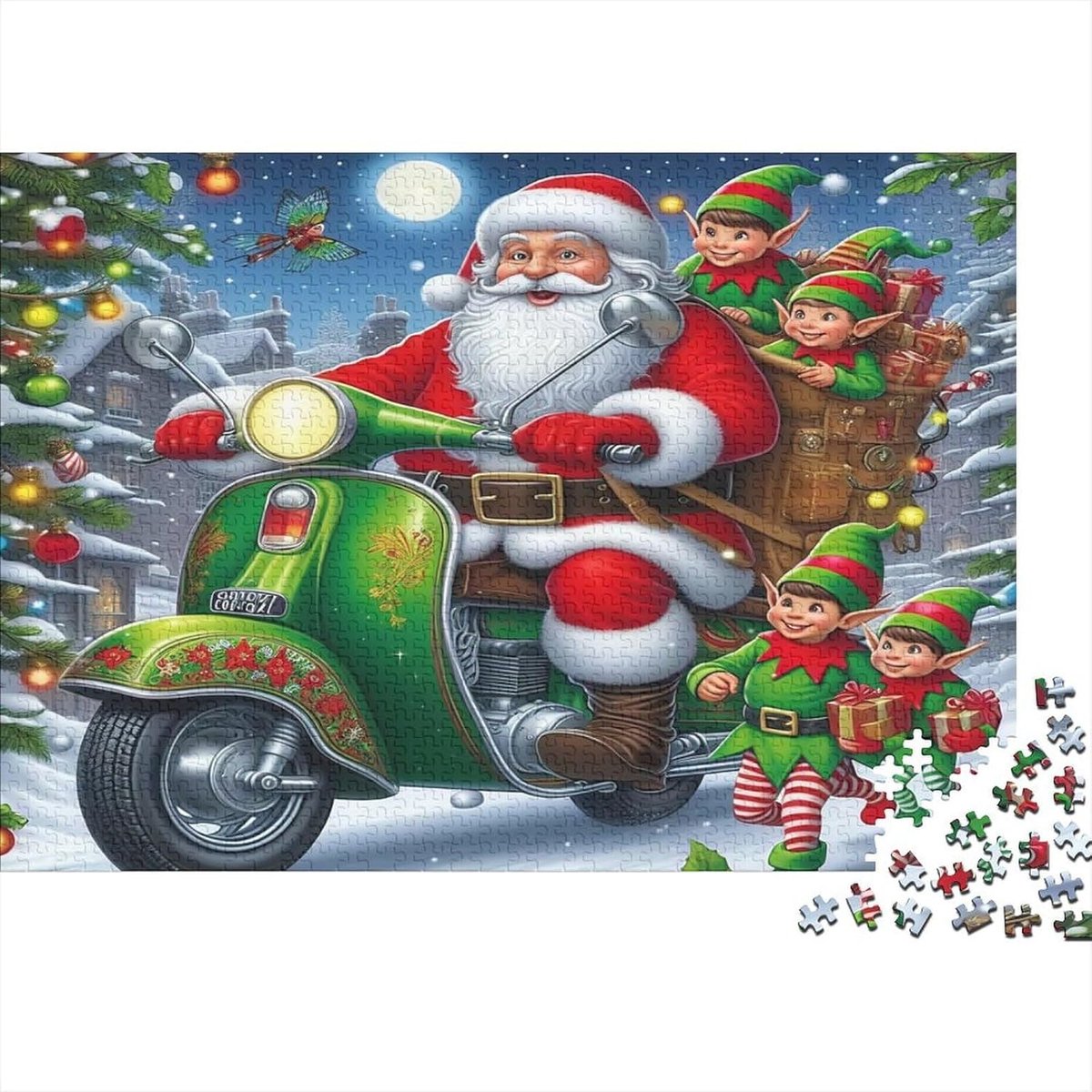 Puzzel 1000 stukjes - Legpuzzel - Ontspanning thuis - Gemaakt van gerecycled papier - 70 x 50 cm - Kerstman scooter