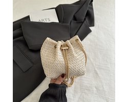 Geweven rieten clutch voor dames, zomerse strandtas en elegante avondschoudertas met afneembare metalen ketting, perfect geschikt voor feestjes en strandbruiloften