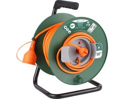 Verlengsnoer 50M voor de tuin met 16A-haspel - 15mm² - oranje-groene doorsnede - type C/EF - 2 pinnen (EU)