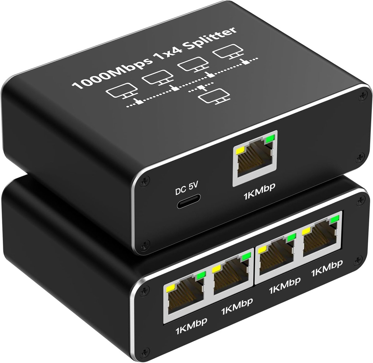 Ethernet Splitter - Netwerk Splitter RJ45 - Internet Delen - 1 op 4 Poorten - 1000 Mbps - Zilver
