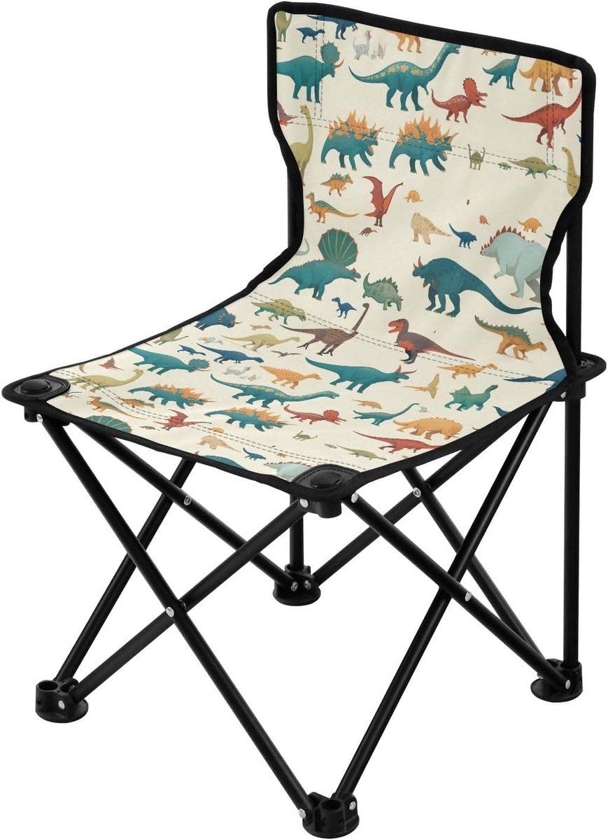 Camping Stoel - Opvouwbare Rugzak Stoel - Buitenactiviteiten Genieten - Stevig IJzeren Frame - Tot 100 kg - Kleurrijke Dinosaurussen
