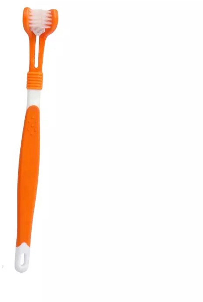 Tandenborstel voor honden met drie koppen 17 cm, Oranje