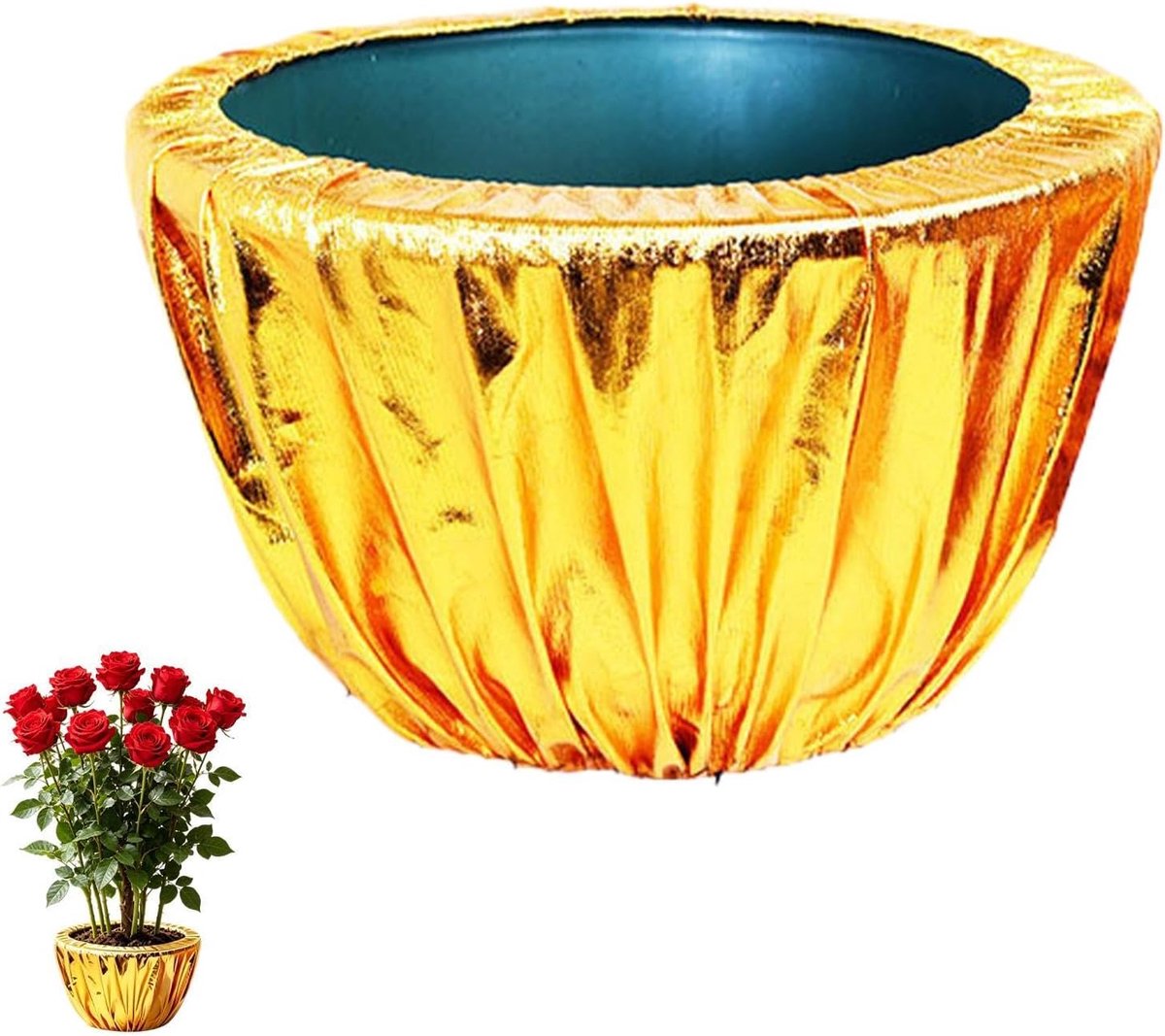 Bloempot Afdekking - Plantenhoes decoratief - Potten verfraaien - Ademend stofontwerp - 15 x 8 x 2 cm - Goud