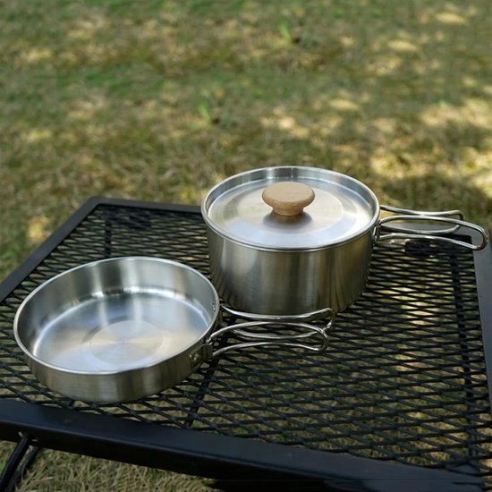 Camping kookset - Kampeerpotten pannen - Buiten koken - Roestvrij staal - 1.4 Liter - Zilver — afbeelding 2