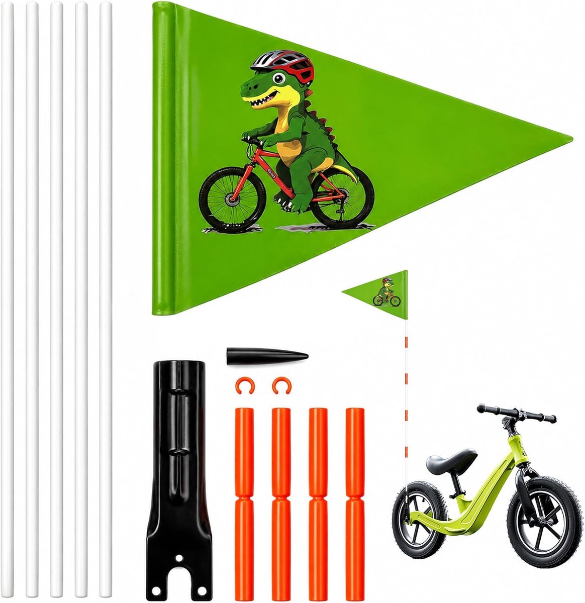 Fietsvlag Dinosaurus - Veiligheidsaccessoire - Hoge Zichtbaarheid - Verstelbare Hoogte - 166 cm - Multicolor