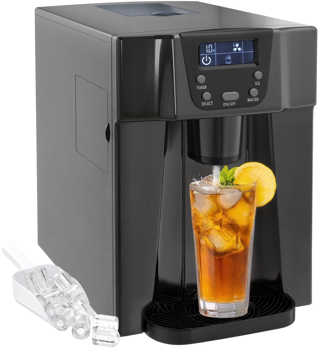 IJsmachine met Waterdispenser - 12 kg per 24 uur - 9 IJsblokjes in 6-10 minuten - 3 Liter Watertank - LCD Display - Zwart