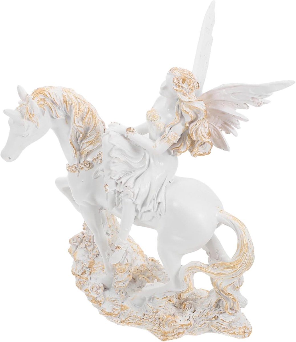 Hars Engel Beeld - Paard Sculptuur - Huis Decoratie - Artistiek Design - 15.50X13.00X8.00CM - Wit