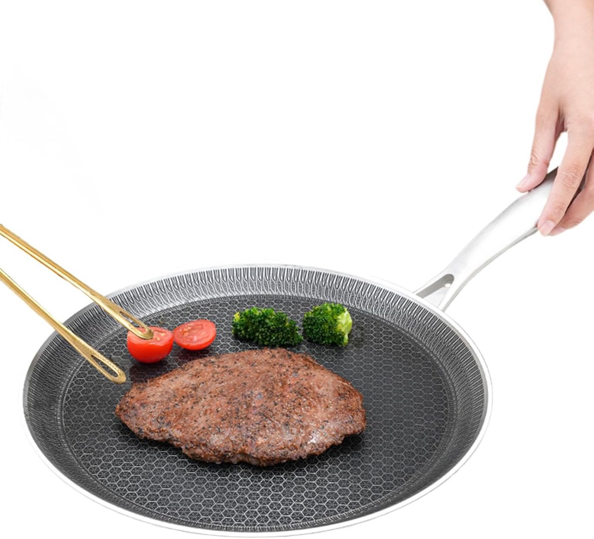 Pannenkoekenpan Antiaanbak - Koekenpan Honingraat - Ontbijt Bereiden - Gelijkmatige Warmteverdeling - 26 cm - Zilver