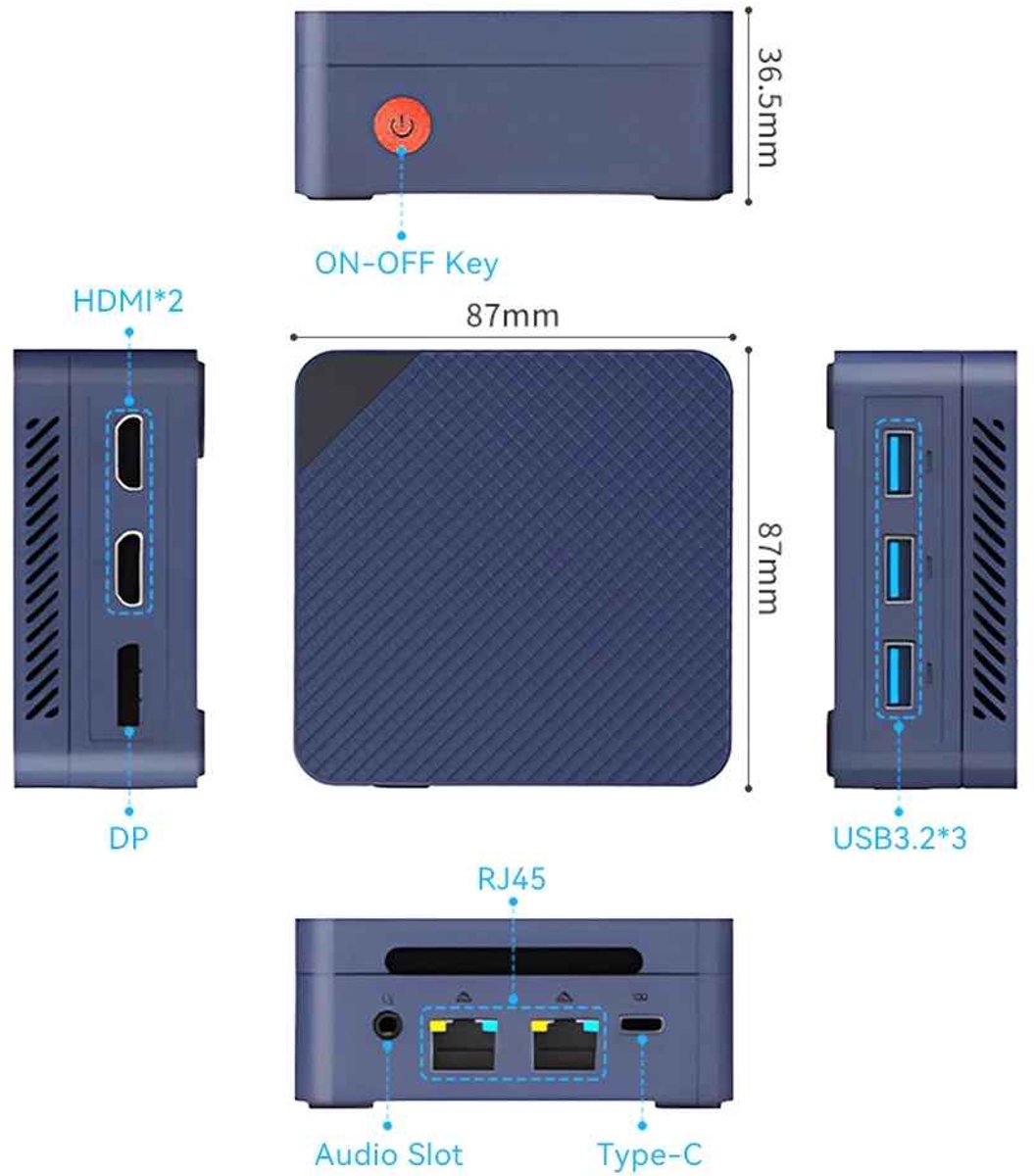 Casa Living Mini PC Processor - Intel N150 Quad-Core - 12GB LPDDR5 RAM - 512GB SSD - Windows 11 Pro - 4K Triple Display - Blauw